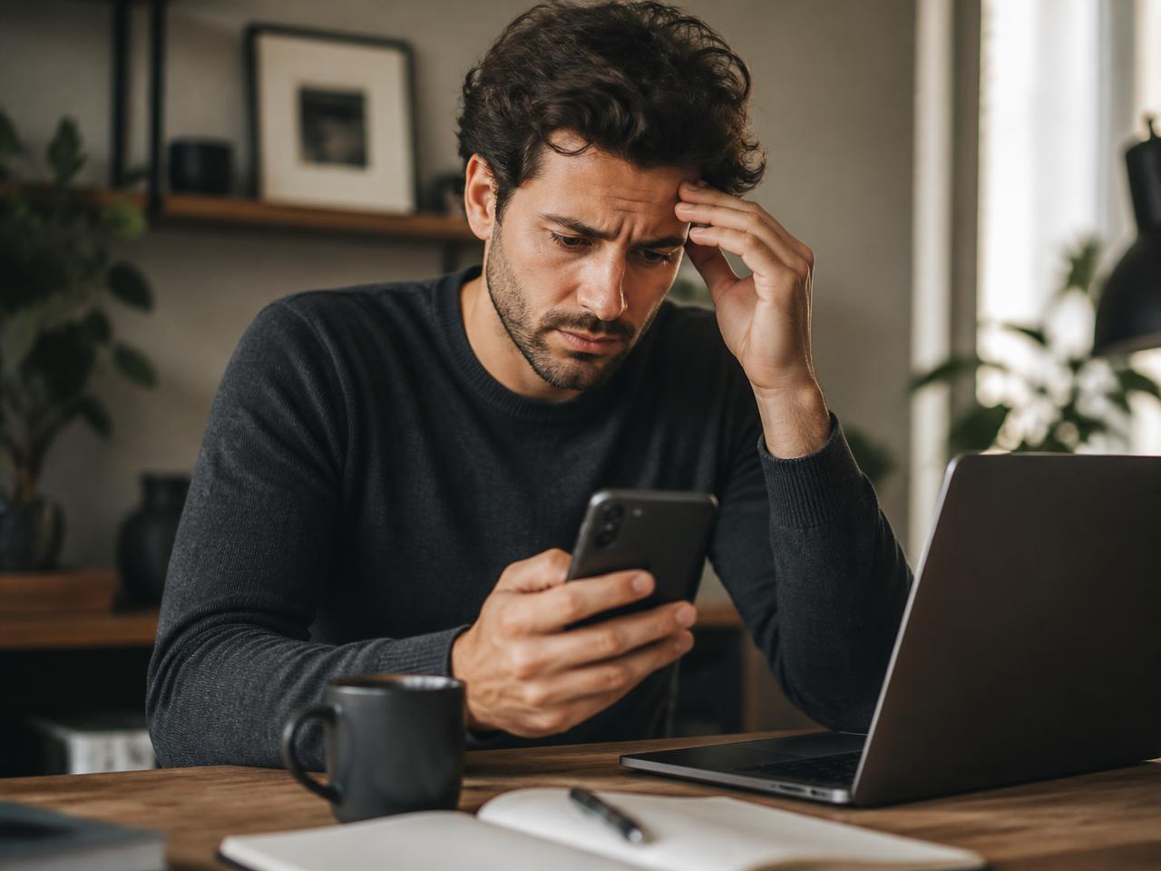 Homem concentrado no trabalho, com muitos compromissos na agenda